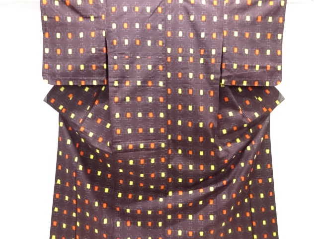 絣柄織り出し手織り紬単衣着物